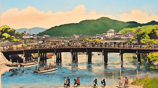 Looking at the Difference Between Togetsu Bridge Now and What It Used to Look Like in Ukiyo-e (AI Generated)